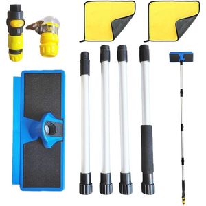 Telescopische Wasborstel met Wateraansluiting - Autowasborstel voor Auto, Caravan, Vrachtwagen en Bus - Inclusief 2 Wasdoeken