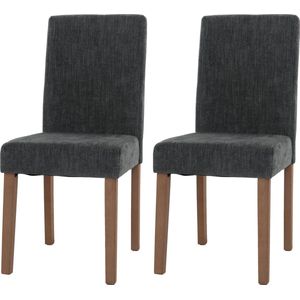 Set van 2 eetkamerstoelen Littau, keukenstoel met hoge rugleuning, stof/textiel chenille hout ~ donkergrijs, naturelkleurige poten