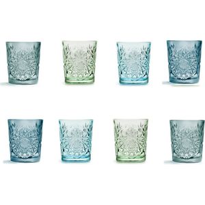 Libbey Hobstar mooie set van 8 water whisky glazen in Ebony Green - Sky Blue - Green - Blue 335 ML