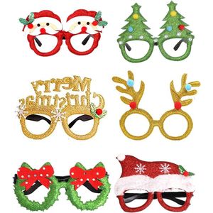 Kerstbril frame 6 paar glitter feestbril kerstcadeaus creatief grappig kerstdecoratie kostuum