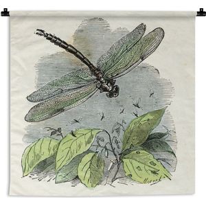 Wandkleed Libelle illustratie - Een illustratie van een groene libelle Wandkleed katoen 150x150 cm - Wandtapijt met foto