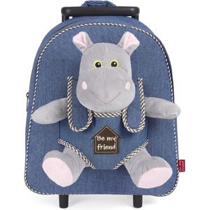 Pluche kinderbagage, rugzak voor kinderen, kinderrugzak met afneembare wielen en knuffeldier, speelgoed, kleuterschool, rolrugzak, peuters, 3, 4, 5 jaar, 28 x 32 x 11 cm, nijlpaard, Rugzak