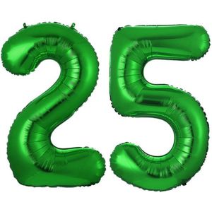 Folie Ballon Cijfer 25 Jaar Groen Verjaardag Versiering Cijfer ballonnen Feest versiering Met Rietje - 36Cm