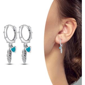 Oorbellen veertjes + hartje Sterling zilver 925