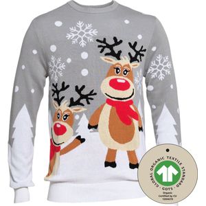 Foute Kersttrui Dames & Heren - Christmas Sweater ""Twee Lieve Rendieren"" - 100% Biologisch Katoen - Mannen & Vrouwen Maat S - Kerstcadeau