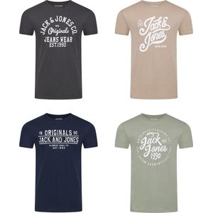 Jack & Jones Heren T-Shirt JJLINO 4 Pack regular fit Veelkleurig M Ronde Hals Volwassenen Opdruk Print Shirts