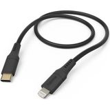 Hama Silicone USB-C naar Lightning Kabel - Oplaadkabel geschikt voor iPhone / iPad - MFI gecertificeerd - 3A USB 2.0 - 480Mbps - 150cm - Zwart