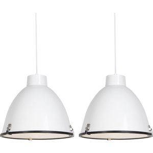 QAZQA anteros - Industriele Hanglamp - 2 stuks - Ø 380 mm - Wit - Industrieel - Woonkamer | Slaapkamer | Keuken