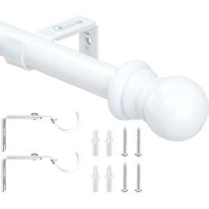 Uittrekbare Gordijnroede 76-110 cm - Wit, Metalen Roestvrij Stalen Gordijnroede met Rond Eindstuk voor Slaapkamer, Woonkamer, Kinderkamer