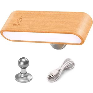 Houten Leeslamp voor Boeken in Bed - Magnetisch en Dimbaar - 360° Draaiend - Draadloze Oplaadbare Nachtlamp - Batterij Gevoed - Voor Hoofdeinde, Slaapkamer en Woonkamer