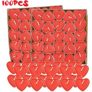 100 Stuks Valentijn kaarsen Romantische Rode Hartvormige Theelichtjes - Perfect voor Valentijnsdag, Huwelijksaanzoeken, Jubilea & Romantische Avonden - Milieuvriendelijke, Rookvrije Decoratieve Kaarsen voor Speciale Gelegenheden