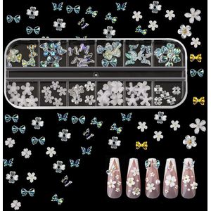 250st 12 Maten Acryl Vlinders Bloemen voor Nagels 3D Decoratie voor Nagels Bloemen Nail Art Nagels Accessoires voor Nagel Kunstontwerpen Sieraden Maken (Kleurrijke Flits)