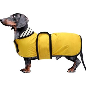 hondenregenjas met reflecterende strips regen/waterdicht verstelbaar vest geschikt voor kleine en middelgrote honden zoals teckel-geel-XL