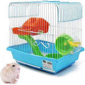 hamsterkooi, hamstervilla met wiel, tunnel en huis, 28 x 21 x 31 cm, kleur wordt willekeurig verzonden