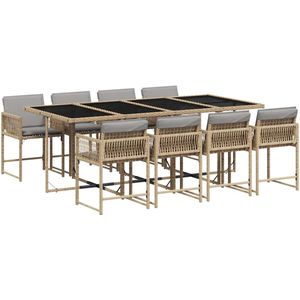 vidaXL - 9-delige - Tuinset - met - kussens - poly - rattan - gemengd - beige