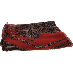 Behave - sjaal - dames sjaal - rood - bruin panterprint sjaaltje