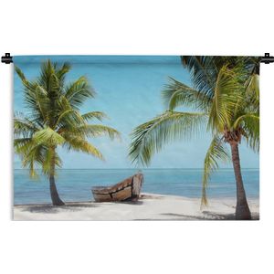 Wandkleed - Wanddoek - Palmboom - Boot - Strand - 90x60 cm - Wandtapijt