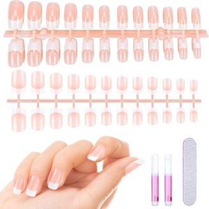 192 Stuks Kunstnagels Kit - Franse Vingernagels, Kort en Natuurlijk - Perfect voor Dames