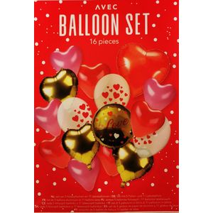 Partydeco - Ballonnen Valentine - 16 stuks - Valentijnsdag versiering - Valentijnsdag cadeau - valentijnsdag - Liefde - Love Bruiloft - Rood - Goud