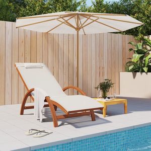 The Living Store Ligbed met kussen textileen en massief populierenhout wit - Ligbed - Lounge Stoel - Tuinstoel - Relaxstoel - Buitenspeelgoed
