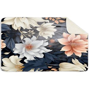 Fleecedeken Bloemen blauw, 96x146cm, Polyester Sherpa