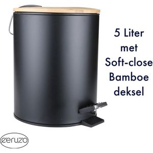 Ceruzo Prullenbak - 5 Liter - Bamboe deksel - Soft close - Binnenemmer - Mat Zwart