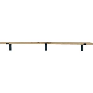 GoudmetHout Massief Eiken Wandplank - 160x15 cm - Industriële Plankdragers L-vorm - Staal - Mat Zwart - Wandplank hout