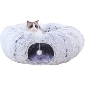 Kattentunnel Pluche - Tunnel Kat - Kattenhuis - Speeltunnel kat - Grijs