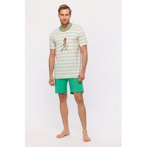 Woody pyjama jongens/heren - groen gestreept - leeuw - 241-10-PSS-S/910 - maat XL