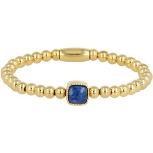 Gouden elastische bedelarmband met Blue Aventurine edelsteen - Gouden armband met Blue Aventurine edelsteen - Met luxe cadeauverpakking