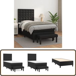 vidaXL Boxspring - Kunstleer - Zwart - 100x200 cm Boxspringbed - Verstelbare Hoofdbord - Kunstleder - Pocketvering - Matras