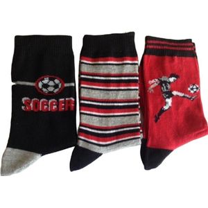 Voetbalsokken set van 3 paar jongens sokken - soccer - voetbal afbeeldingen - maat 27/30