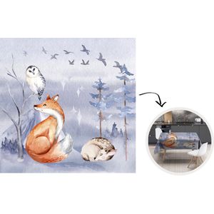Tafelkleed - Tafellaken - 180x180 cm - Vos - Winter - Schilderij - Binnen en Buiten