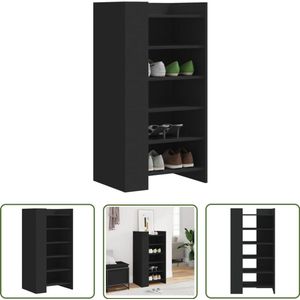 The Living Store Schoenenkast 52x37,5x100 cm bewerkt hout zwart - Schoenenkast - Houten Schoenenkast - Zwarte Schoenenkast - Schoenenopbergers - Bergruimte