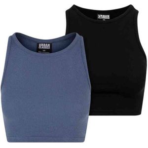 Urban Classics - Rib 2-Pack Crop top - XL - Blauw/Zwart