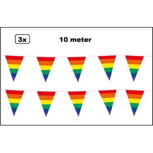 3x Vlaggenlijn regenboog 10 meter - vlaglijn festival feest party verjaardag thema feest kleur