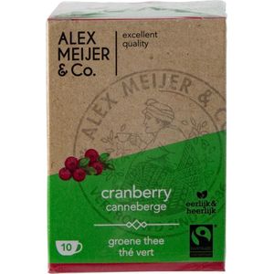 Theezakjes Groene Cranberry thee Grote verpakking 60 zakjes 2 gram Alex Meijer Fair Trade
