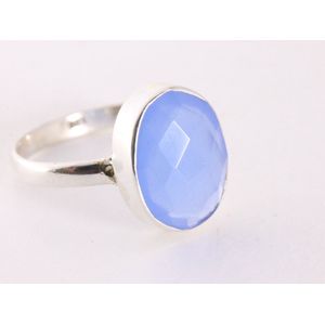 Zilveren ring met blauwe chalcedoon - maat 19.5