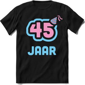 45 Jaar Feest kado T-Shirt Heren / Dames - Perfect Verjaardag Cadeau Shirt - Licht Blauw / Licht Roze - Maat L