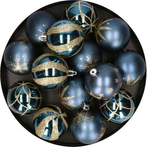Feeric Christmas gedecoreerde kerstballen - 25x st - 6 cm - blauw - kunststof