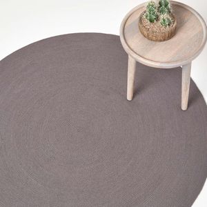 Homescapes Handgeweven gevlochten vloerkleed in grijs, 120 cm rond