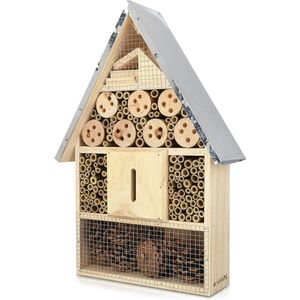 Cadoca Insectenhotel 48x31x10 cm Hout Puntdak Tuin Bijenhotel Insectenhuis Nestkast Weerbestendig Balkon Terras