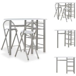 vidaXL Barset - 3-delig - Hout en staal - 117x40x85 cm - Inklapbaar - Wit en zilver - Set tafel en stoelen
