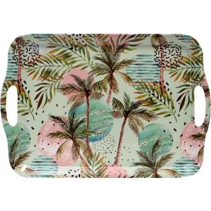 Concorde Dienblad/serveer tray Tropical Holiday - Melamine - roze/groen - 42 x 29 cm - rechthoekig