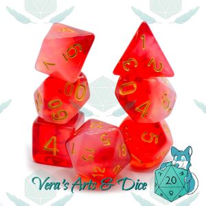 Polyset Dice | Polydice | Rood Wit Glitters Transparant en Goud | Dobbelstenen Set Van 7 Stuks| Voor D&D en Andere Rollenspellen | Plastic Dobbelstenen Set voor Dungeons and Dragons | Polyhedral Dice Set | DnD / D&D / Dungeons and Dragons | Dice Bag