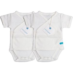 Petite & patate ""the blue one"" romper overslagmodel korte mouwen - maat 68 - 2 stuks