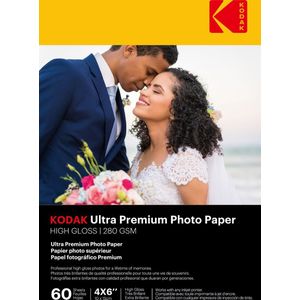 KODAK Ultra Premium Photo Paper 9891626 - Pack de 60 feuilles de papier photo haut de gamme - Format 10 x 15 cm (A6) - Finition très brillante - 280 gsm - Compatible avec toutes imprimante jet d'encre