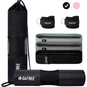 Set van 7 lange halterpads/nekpads/halterpad voor squats/heupstoten/lunges/standaard Olympische lange halter met 2 gym enkelveiligheidsbanden en 3 heupweerstandsbanden