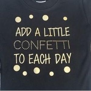 Baby rompertje zwart met tekst opdruk add a little confetti today | lange mouw | zwart goud | maat 74/80 cadeau