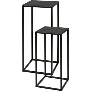 H&S Collection Bijzettafels set - 2-delig - zwart/grijs - metaal/mdf - 50 en 60 cm hoog